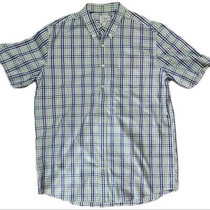 LL Bean Men's L Tall No Wrinkle Button Down Gingham Checked Shirt Blue & Green